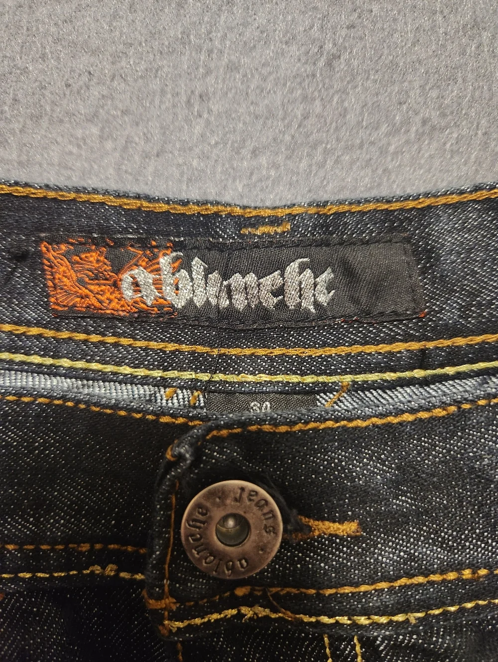 Ablanche Jeans Men Size 34 Black Baggy Y2K Hip Hop Vintage Embroidered
